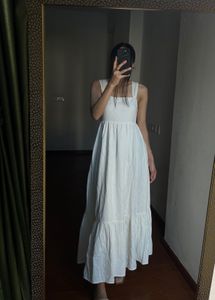 NEW LOOK Square Neck Back-Tie Midi Dress in White