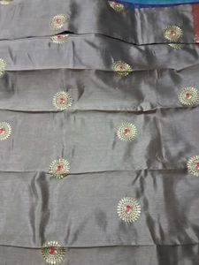 BrandNew Biege TussarSari with Red&amp;Gold Embroidery