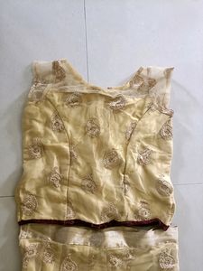 Golden Net Work Skirt And Sleeveless Top