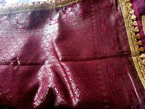 Maroon &amp; Gold Floral Banarasi Silk Sari