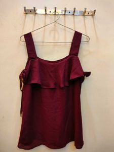 Burgundy off Shoulder Ruffle Top
