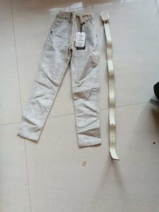 Kids Beige Pants with Belt