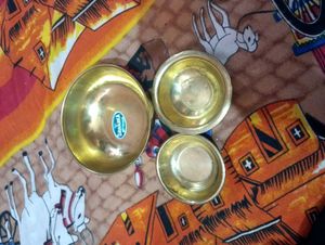 Combi Of Brass Plates ,Bowl And Glass