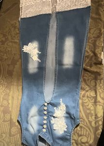 Denim Shrug Blue Colour With Designs