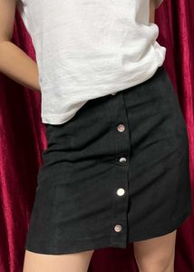 Black A-Line Mini Skirt with Button Detail