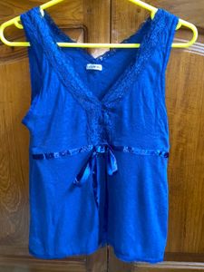 vintage Blue Lace Trim  Top