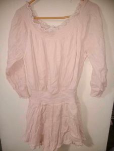 Pink Lace Trim Mini Dress