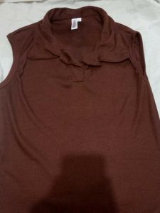 Fresh Brown Sleeveless Polo Top