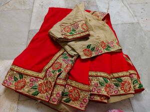 Double Colour Embroidery Work Saree With Blouse