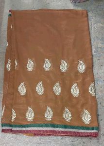Brown shimmery Embroidered Saree