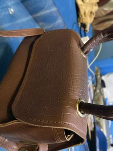 Brown Croc-Embossed Top Handle Bag