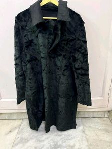 Stylish Black Furry Coat