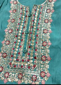 Elegant Teal Embroidered Kurtaset