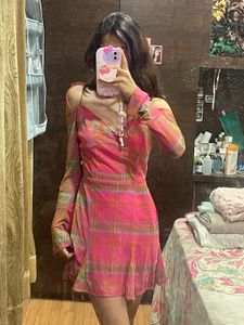 Pink Plaid Mini Dress