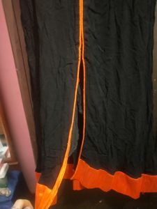 Long Kurti Orange And Black With GOlden Patch Work