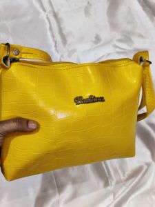 Yellow Croc Embossed Crossbody Bag
