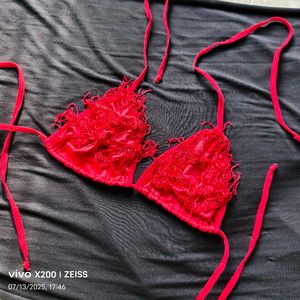 Red Fringe Bikini Top