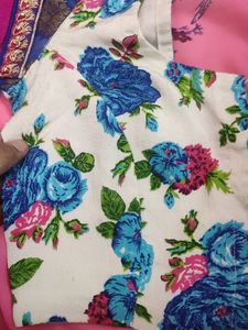Pink White Royal Blue Festive Wear Saree