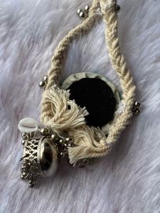 Jute &amp; Shisha Mirror Pendant Necklace