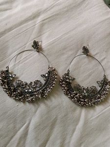Silver Peacock Jhumka Earrings