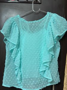 Aqua Ruffle Top
