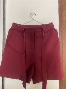 Chic High-Waisted Burgundy Shorts with Tie-Front