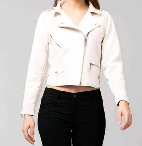 White zip front biker jacket🌼