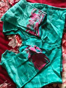 sea green n pink cotton silk saree with blouse