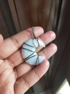 Fire Opal Crystal Pendant Moon Shaped