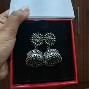 Oxidized Silver Jhumka Earrings