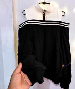 Black &amp; White Cold Shoulder Top