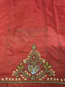 Orange Unstitched Maggam Work Blouse Peice