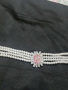 Pink Stone &amp; Pearl Necklace And Earrings Combo
