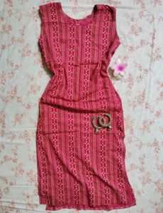 Pink Printed Sleevless Kurti