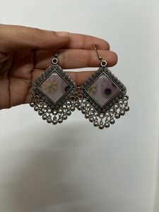 Mirror Design Oxidised Earrings