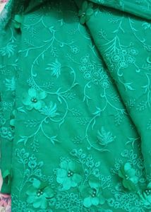 Elegant Green Floral Saree with stitched blouse