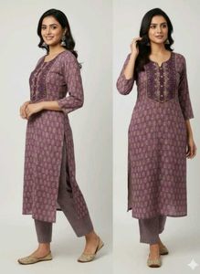 Elegant Purple Printed Kurta Set