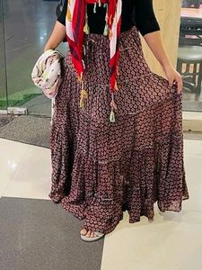 Very Long Full Flared Casual Skirt