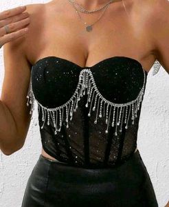 Brand New ( Urbanic)Black Sequined Mesh Corset Top