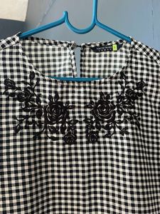 Checkered Embroidered Top