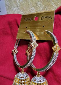 American Diamond Golden Jhumkas