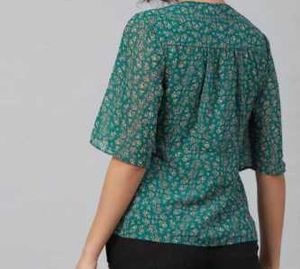 Green Floral Printed Flutter Sleeves Georgette Top