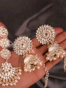 Gold Plated Earrings And Maang Tikka Set