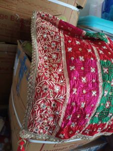 Women Embellished Bridal Bandhani Phulkari Dupatta