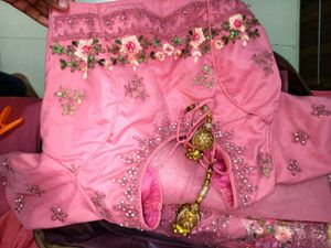 Embroidered Lehenga &amp; Choli With Necklace Free