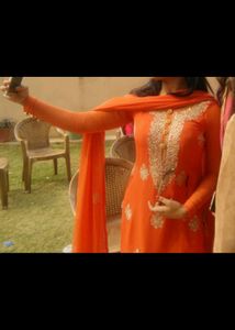 Orange Punjabi Suit In Pure Georgette