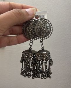 Grey Oxidised Jhumka Earrings
