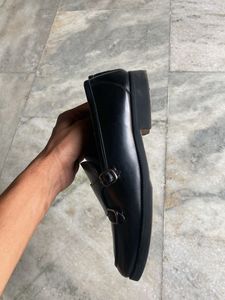 Black Leather Monk Strap(double Buckle) Loafers