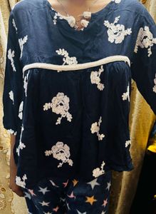 Floral Top with Denim Pants Set