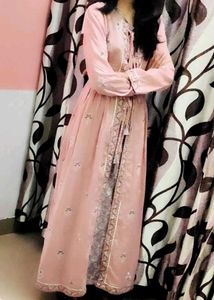Elegant Pink shrug with long dress inside